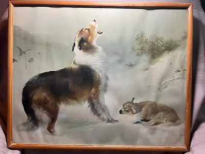 Vintage Shepherds Call “Found” Collie/Lamb Walter Hunt Print Dog Sheep Framed • $39