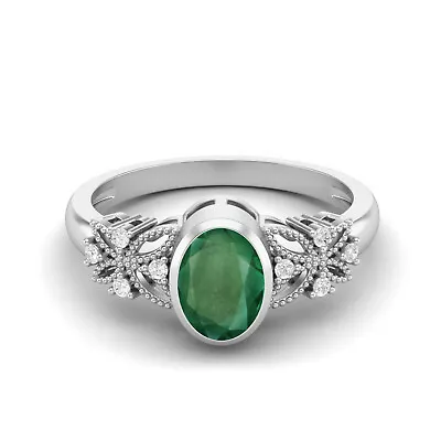 7x5MM Oval Natural Emerald 10k White Gold Solitaire Celtic Women Engagement Ring • $315.73
