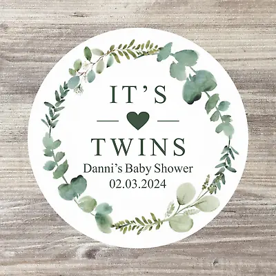 48 X TWINS Baby Shower Stickers Personalised Babyshower Favour Baby Name • £3.50