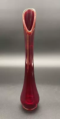 Viking Ruby Red Swung Vase 10.5  Amberina Edge & Base W Cadmium GLOWS Orange MCM • $59.99