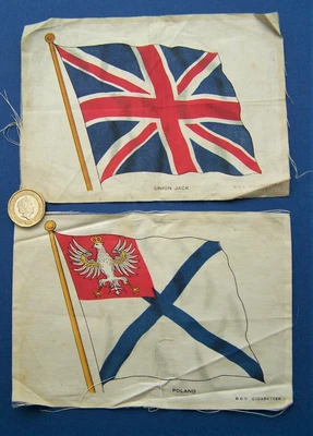 £8 • Buy 2 X LARGE SIZE BDV CIGARETTES SILK CARDS, POLAND FLAG AND THE UNION FLAG C.1920s