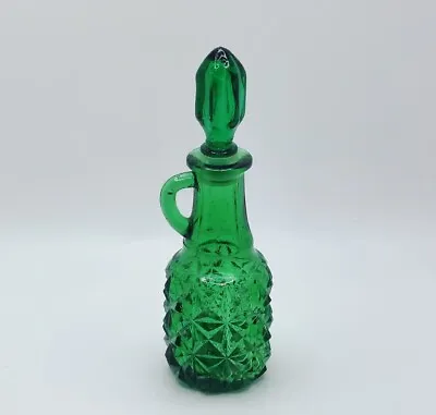 Vintage  Emerald Green Glass Cruet Oil & Vinegar Decanter Handle Stopper 5.25  • $13.49