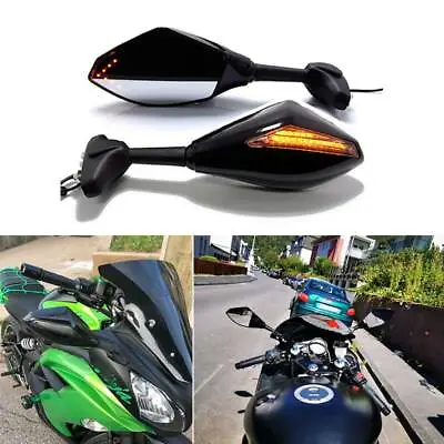 LED Turn Signals Mirrors For Kawasaki Ninja 500 636 650R ZX7R ZX9R ZX10R ZX12R Q • $39.88