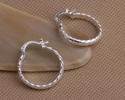 925 Sterling Silver Hoop Earrings Small Twist Style 20mm Hoops Round Uk Seller • £3.95