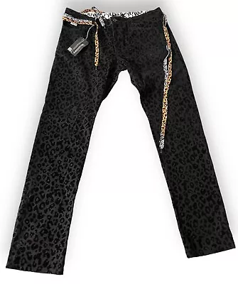 Trukfit Black Cheetah Print Denim Jeans Straight Leg Dark Wash Men’s 40 NWT • $29.99