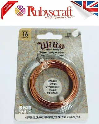 1pc Beadsmith Copper Calibre 16 GAUGE Round Wire Elements German - Style Wire • £4.75