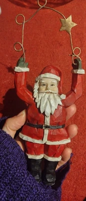 Resin Father Christmas Santa Claus Figure Hanging Ornament Door Decoration 21cm • £19