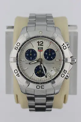 Read Tag Heuer CAF1111.BA0803 Mens Watch Blue Silver Aquaracer Chronograph Dive • $560