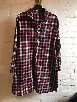 Cherry Berry Ladies Red & Blue Tartan Flannel Shirt Dress Size Large Warm • £9.99