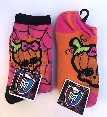 Monster High Shoe Sz 4-10 Halloween 4pr Socks ~ 2ea Crew + No-Show Skull Pumpkin • $9.95