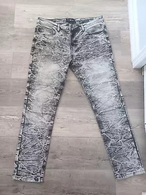 WT02 ACID Wash Distressed Camo Gray Jeans Men's Size 36 X 30 Camouflage Skinny • $28