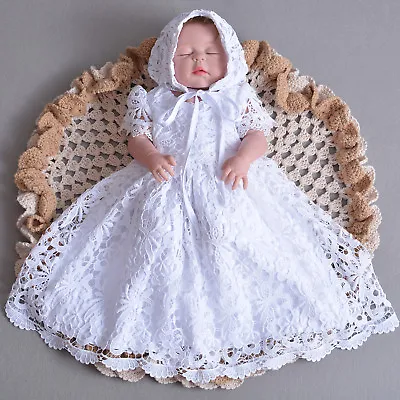 £26.99 • Buy Baby Girls Lace Christening Gown Party Dress And Bonnet 0 3 6 9 12 18 Months