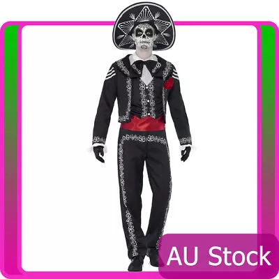 Mens Day Of The Dead Costume Halloween Skeleton Mexican Bond Fancy Dress Outfit • $76.99