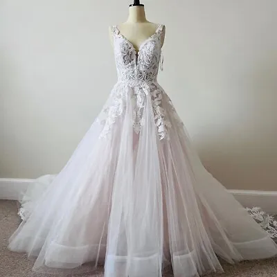 Elegant Wedding Dresses V-Neck Off Shoulder A-line Tulle Applique Bridal Gowns • $145.20