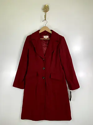 MERONA Women's Peacoat Jacket Medium Solid Red WOOL Blend Faux Fur NWT  • $19.99
