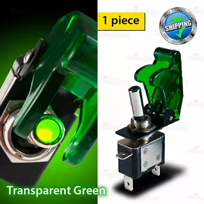 TRANSPARENT Missile Cover 12V GREEN LED Light Toggle Racing 3 Pin Switch SPST • $10.80