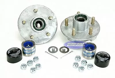 (2) Galvanized Trailer Hub Kits 3500lb 5 Lug Greased Bearings W/ Trailer Buddys  • $129.78