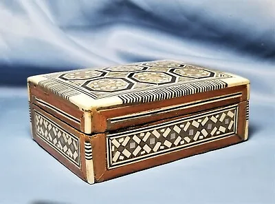Mosaic Arabesque Handmade Wooden Jewelry Trinket Box Inlaid Mother-of-Pearl • $25