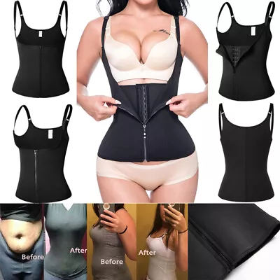 Women Waist Trainer Cincher Zipper Vest Body Shaper Corset Girdle Slim Belt Gym • £7.79