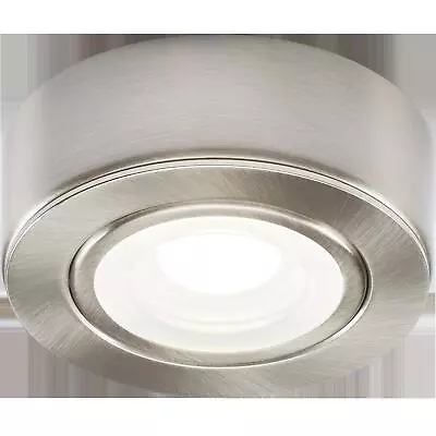 LED Round Under Cabinet Light Fitting Br/Chrome Cool White Bulb Kitchen- CABBCCW • £21.15