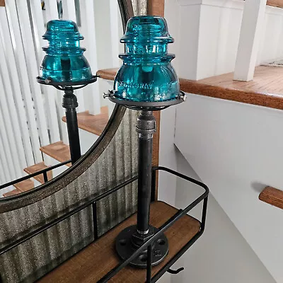 Glass Insulator And Industrial Pipe Table Lamp.  Steampunk Lamp. Insulator Light • $139