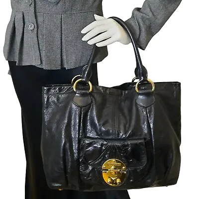 MIU MIU Vitello Lux Glazed Leather Pocket Front Tote Bag Black • $398