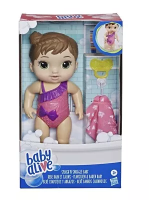 Baby Alive Splash 'n Snuggle Baby Brown Hair Doll Brand New • $24