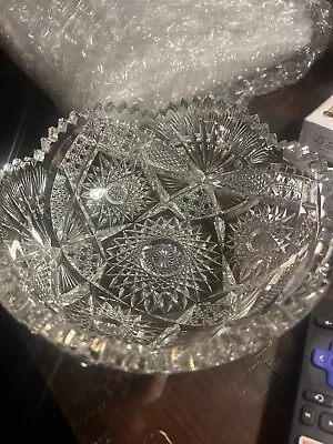 Antique American Brilliant Libbey Regis Cut Glass Bowl 8  Diameter • $85