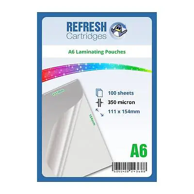 Refresh Cartridges Glossy Laminating Pouches A6 350 Micron Pack Of 100 Sheets • £10.07