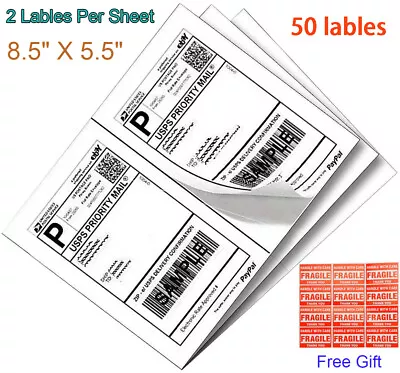 50 Labels Premium 8.5x5.5 Shipping Mailing Labels Half Sheet Self Adhesive UPS • $6.99