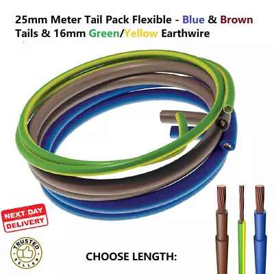 25mm MeterTail Flexible Double Insulated-Blue&Brown& 16mm Green/Yellow Earthwire • £225.99