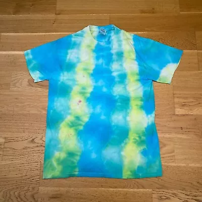 £10.99 • Buy Gildan Blue Stripe Tie Dye T Shirt S M Acid Wash Blue Festival Hippy 90s Y2K