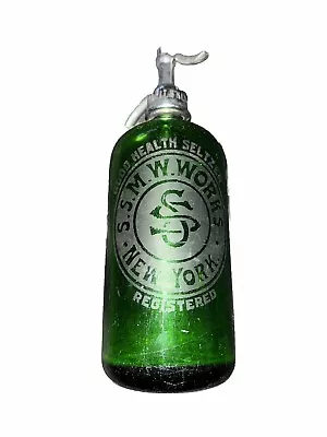 Vintage New York Green Glass Seltzer Bottle S.s.m. W. Ny Good Health Seltzer • $60