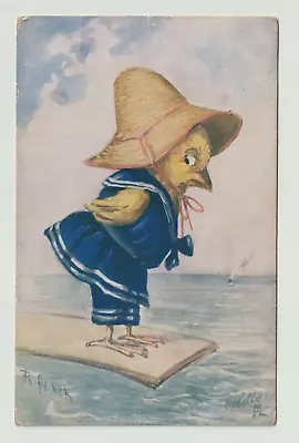 Tuck Oilette Postcard Chicken In Sailor Suit R. Clark • £2.50