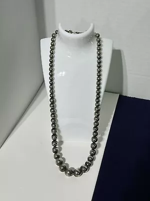 Vintage Metal Ball Beaded Necklace 24” Silver Tone Beads 7.9mm To 13.6mm • $25