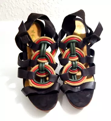 L.A.M.B. Gwen Stefani Women's 8 Heels Strappy Braided Leather Sandal Stacked EUC • $72