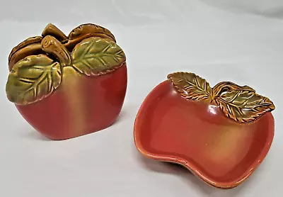 Vintage Style Ceramic Napkin Holder And Matching Dish - Apple Design • $29.95