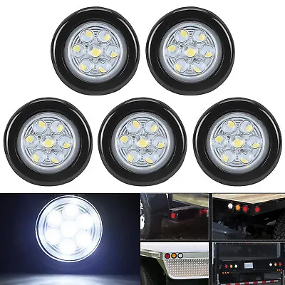 5pcs 2  Inch Round White 7 LED Side Marker Lights Clearance Trailer Truck RV 12V • $16.95