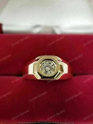 Vintage Men's 2CT Simulated Diamond Pinky Ring 925 Sterling Silver Gold Plated • $96.74