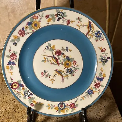 C. Ahrenfeldt LIMOGES DEPOSE France (4) Floral & Quail Design Turq Dinner Plates • $125
