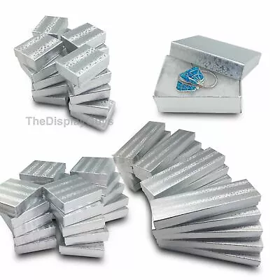 BULK Cardboard Jewelry Gift Boxes W/ Cotton Fill Padding - Silver Foil  11 Sizes • $89.99