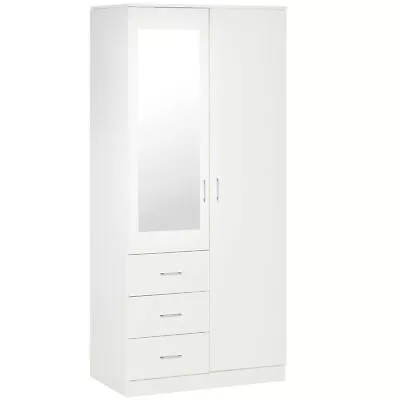 HOMCOM 2-Door Wardrobe W/ Adjustable Shelf 3 Drawers For Bedroom 180cm White • £199.99