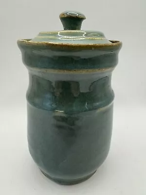 Vintage Studio Art Pottery Green Jar With Lid  Artist Signed • $19.99