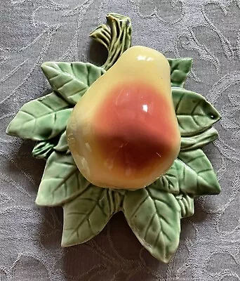 Vintage McCoy Pottery Pear Peach W/ Green Leaves Fruit Wall Pocket Decoration • $49.99