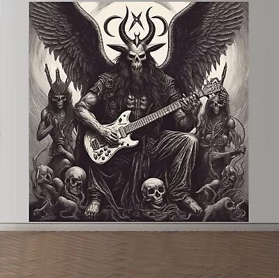 Wall Printed Fabric Goat Demon Electric Guitar Skulls Satanic Heavy Metal Band • $26