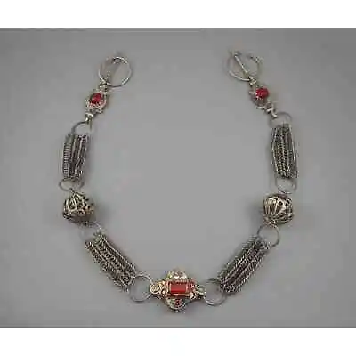 Vintage Pair Moroccan* Fibulae Glass Stones Cannetille Bead Chain Berber African • $95