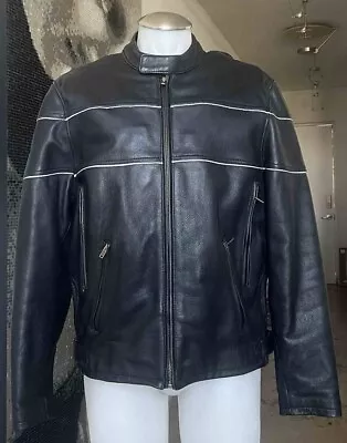Wilsons Black Leather Heavy Duty Biker Riding Cafe Racer Jacket Men Sz Lg • $149.95