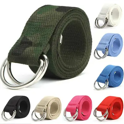 Women Men Waistband Canvas Double D Ring Waist Belt Fabric Webbing Strap Belt • $8.39