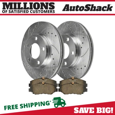 $66.13 • Buy Rear Drilled Slotted Brake Rotors And Pads 3pc Set For 2011-2014 Ford Mustang V6