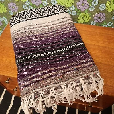 £22.99 • Buy Mexican Purple Grey  Woven Stripy Falsa Yoga Blanket / Throw 72 X44 